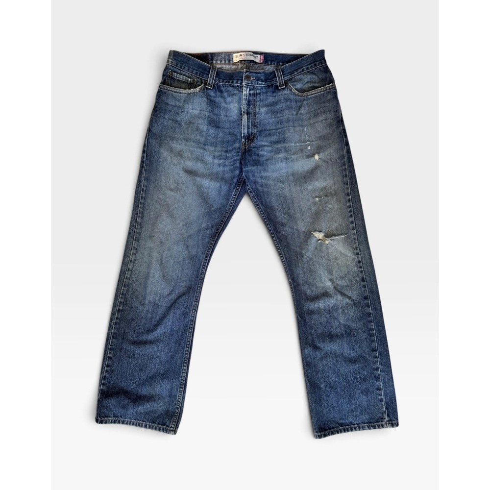 Levi's 514 Slim Straight Jeans W36 L30 Blue Distressed Faded Denim